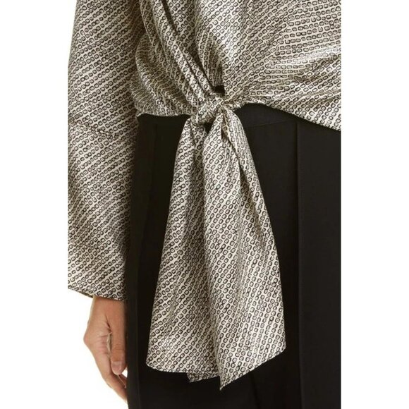 Cinq a Sept 100% silk tie hem Hayden draped blouse - Picture 3 of 7